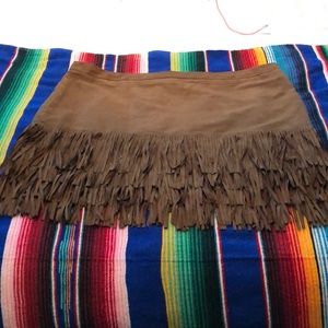 Faux Suede Fringe Skirt